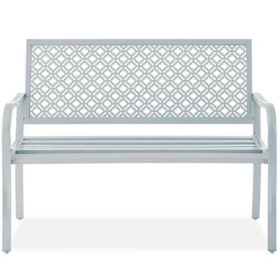 Red Barrel Studio® 2-Person Outdoor Metal Bench with Geometric Backrest, 790lb Capacity, for Garden, Patio, and Entryway