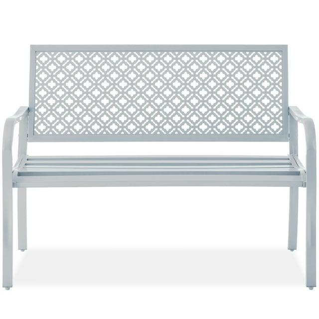 Red Barrel Studio® 2-Person Outdoor Metal Bench with Geometric Backrest, 790lb Capacity, for Garden, Patio, and Entryway