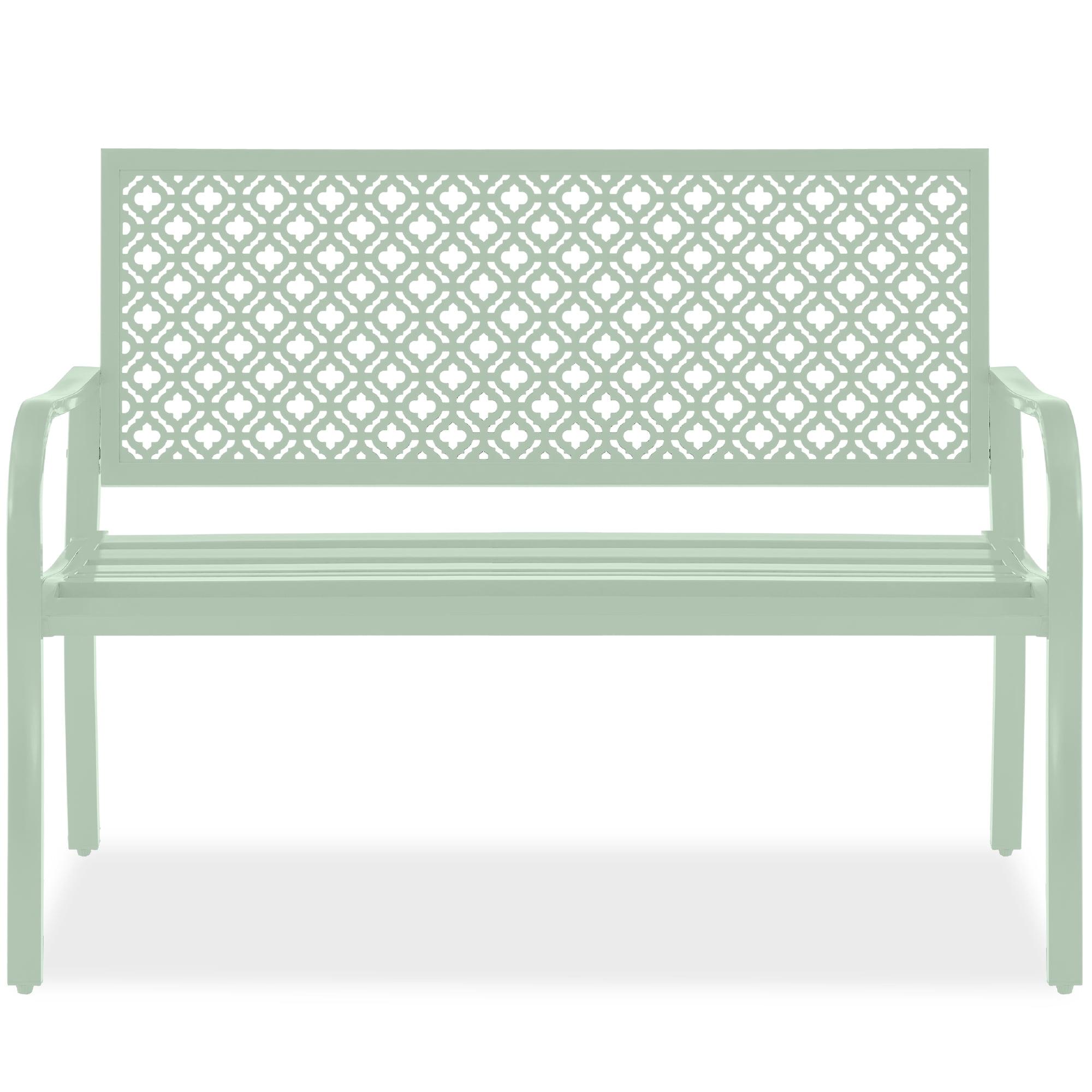 Red Barrel Studio® 2-Person Outdoor Metal Bench with Geometric Backrest, 790lb Capacity, for Garden, Patio, and Entryway