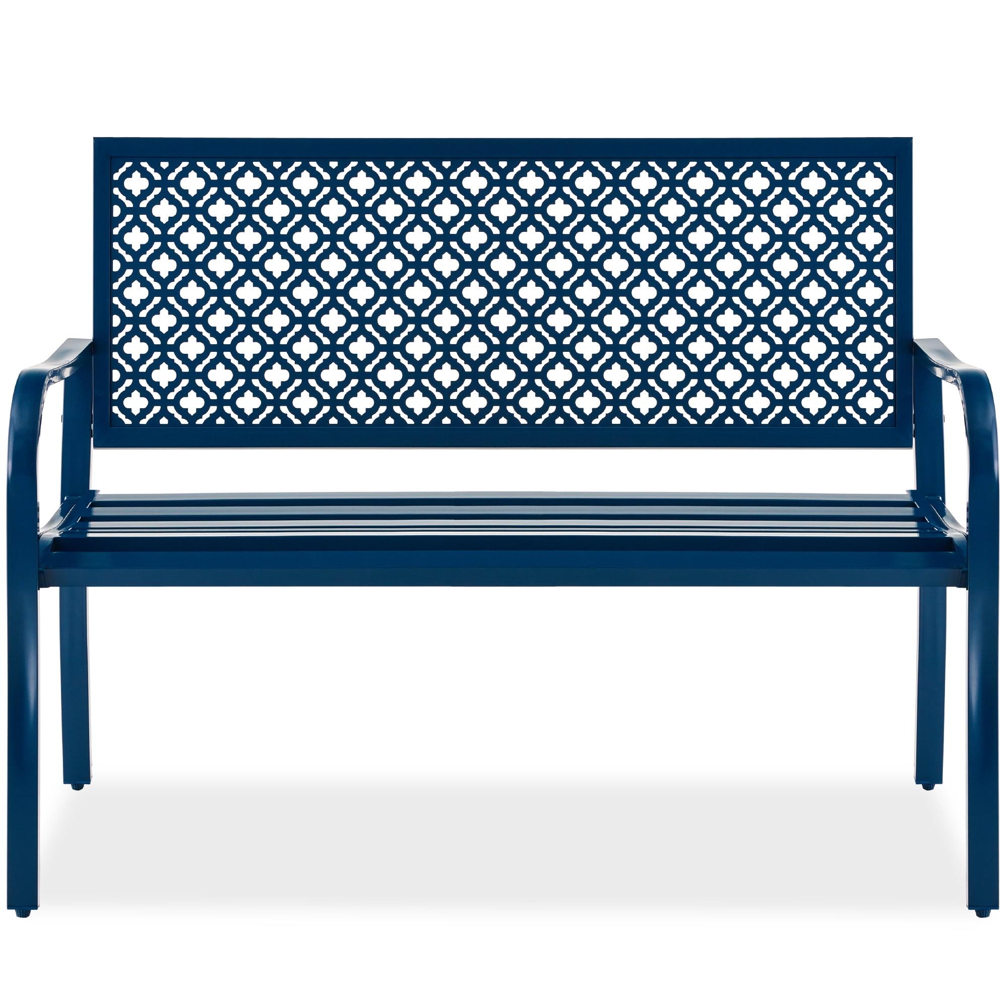 Red Barrel Studio® 2-Person Outdoor Metal Bench with Geometric Backrest, 790lb Capacity, for Garden, Patio, and Entryway