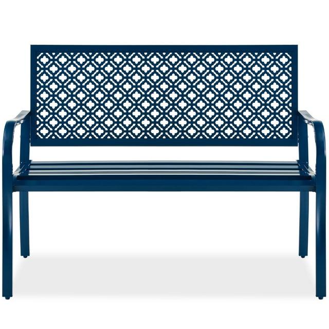 Red Barrel Studio® 2-Person Outdoor Metal Bench with Geometric Backrest, 790lb Capacity, for Garden, Patio, and Entryway
