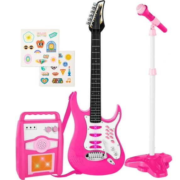 Best Choice Products Kids Electric Musical Guitar Toy Play Set w/ 6 Demo Songs, Whammy Bar, Microphone - Pink