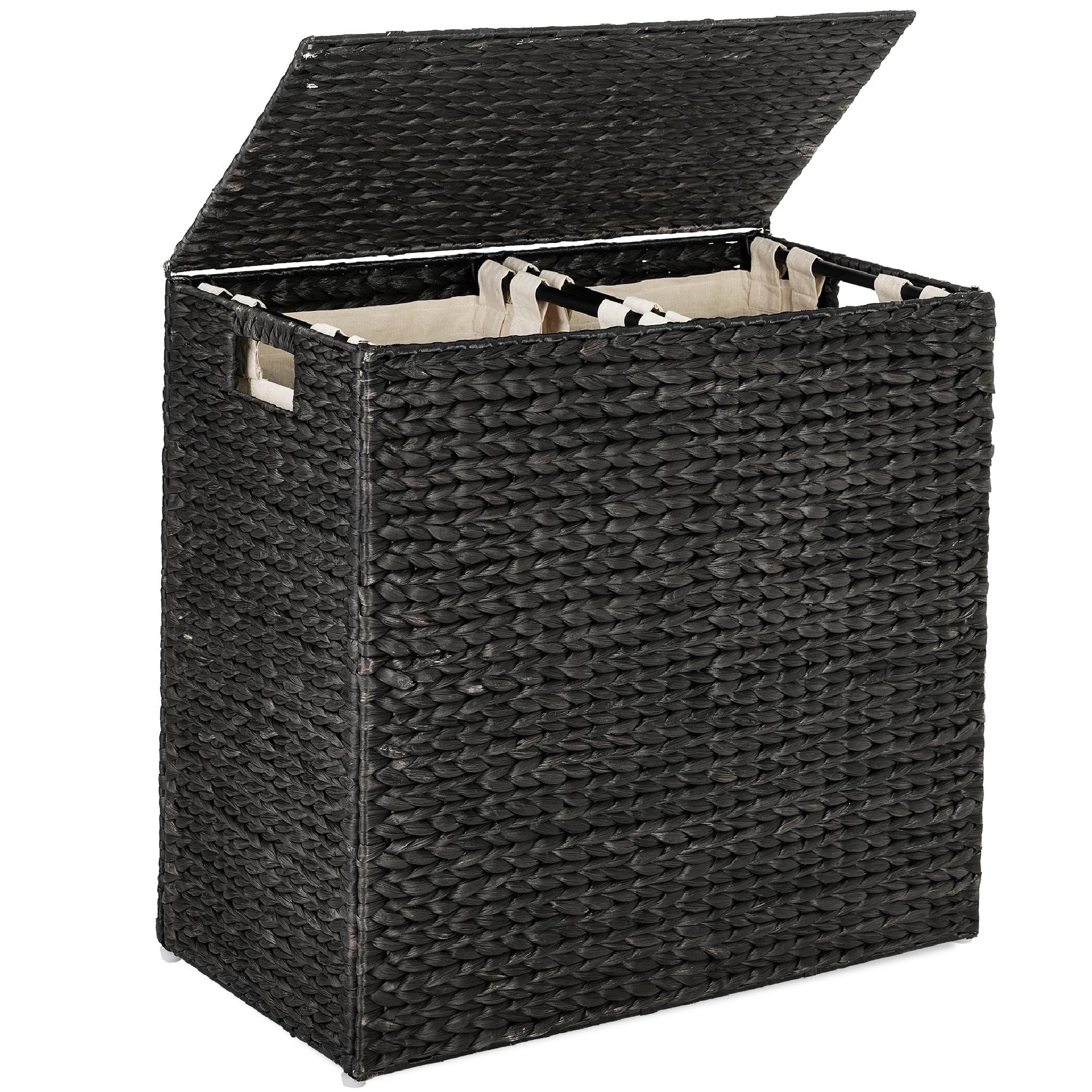 Bayou Breeze Large Water Hyacinth Double Laundry Hamper Basket w/ 2 Liner Bags, Handles