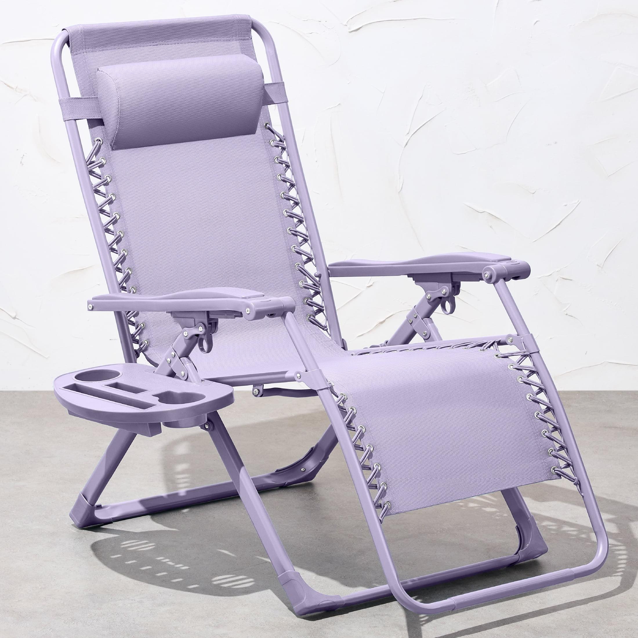 Best Choice Products Monochromatic Zero Gravity Chair, Folding Patio Recliner w/Side Tray, Headrest - Lavender