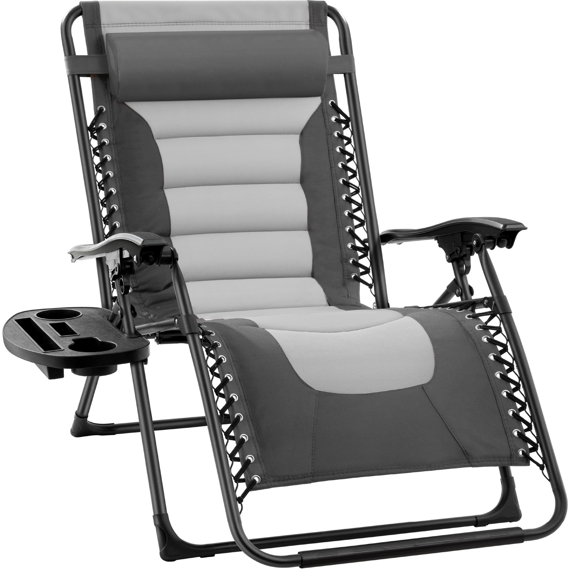 Best Choice Products Oversized Padded Zero Gravity Chair, Folding Outdoor Patio Recliner w/ Side Tray - Gray/Light Gray
