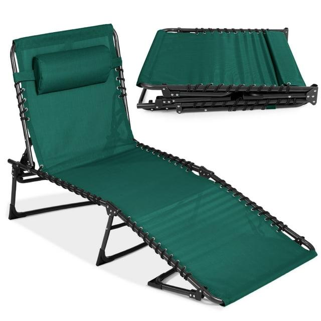 Best Choice Products Patio Chaise Lounge Chair, Outdoor Portable Adjustable Pool Recliner w/ Pillow - Forest Green