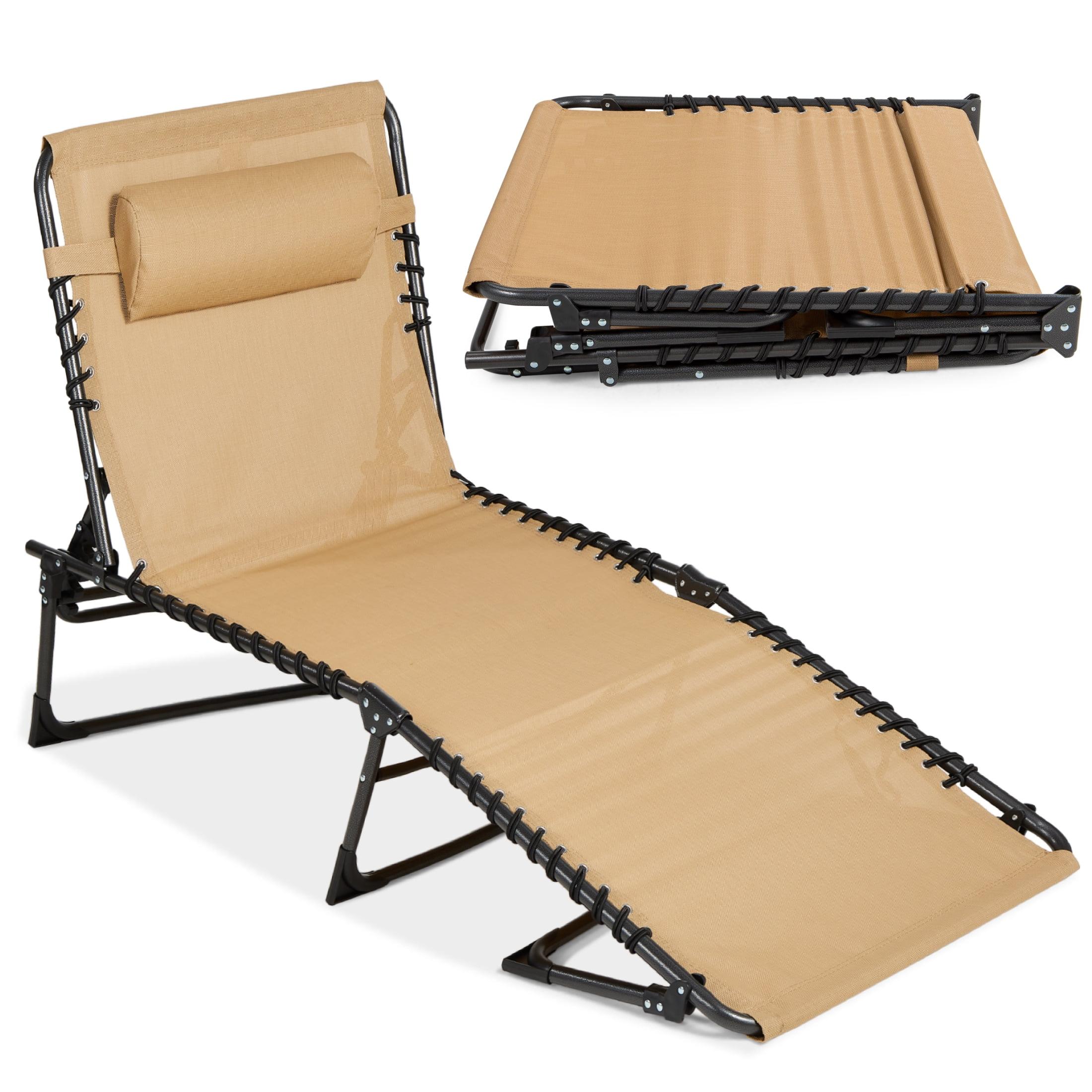 Best Choice Products Patio Chaise Lounge Chair, Outdoor Portable Adjustable Pool Recliner w/ Pillow - Tan
