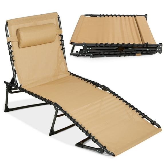 Best Choice Products Patio Chaise Lounge Chair, Outdoor Portable Adjustable Pool Recliner w/ Pillow - Tan