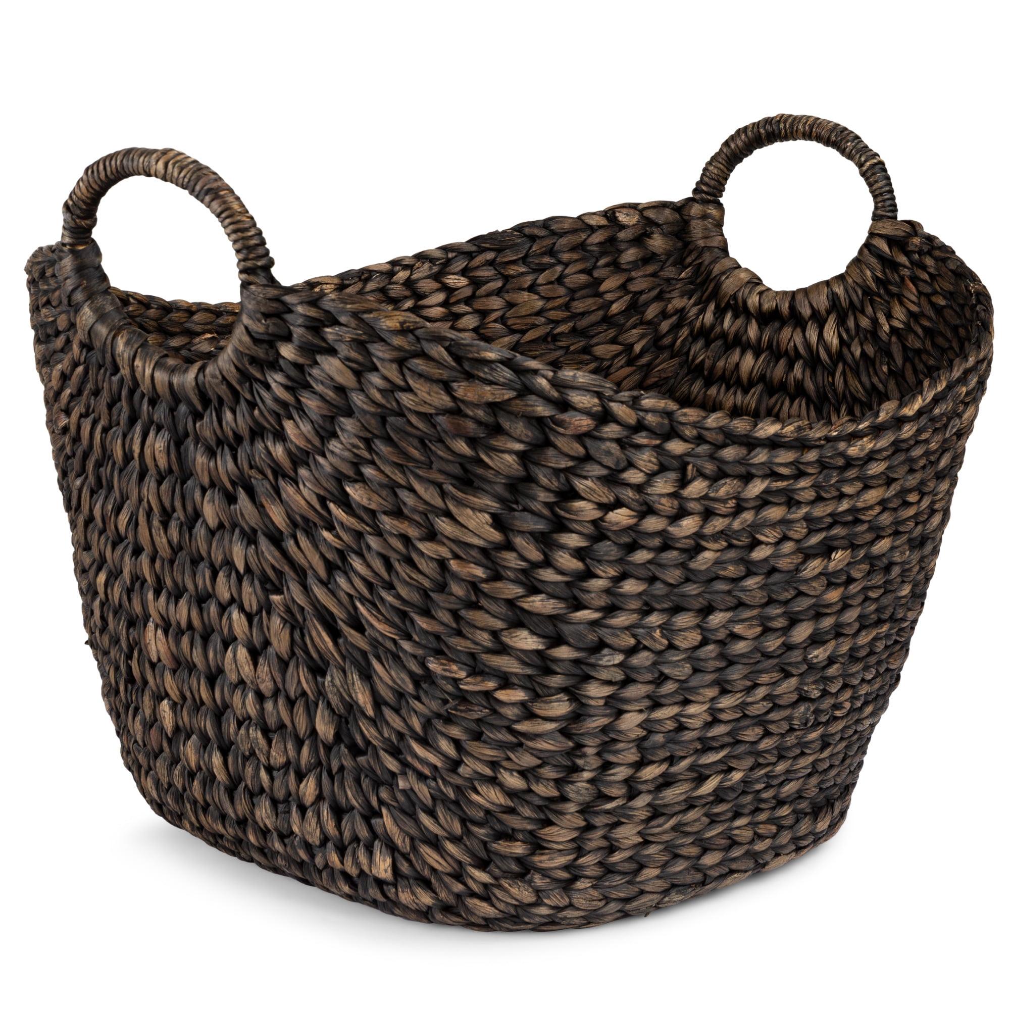 Handwoven Hyacinth Large Vintage Storage Basket - Brown