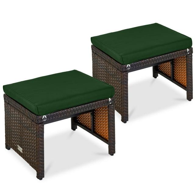 Dovecove Set Of 2 Multipurpose Patio Wicker Ottomans W/ Removable Cushions - Midnight Green/Brown
