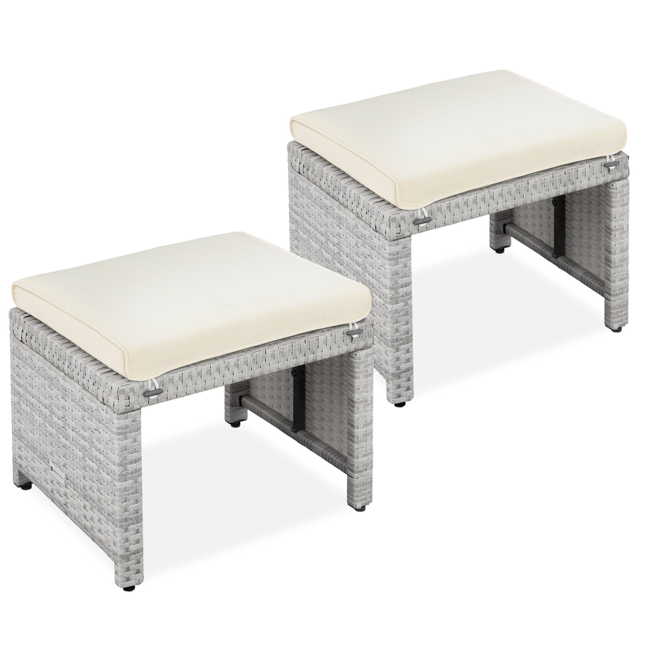 Best Choice Products Set of 2 Multipurpose Patio Wicker Ottomans w/ Removable Cushions - Gray/Cream