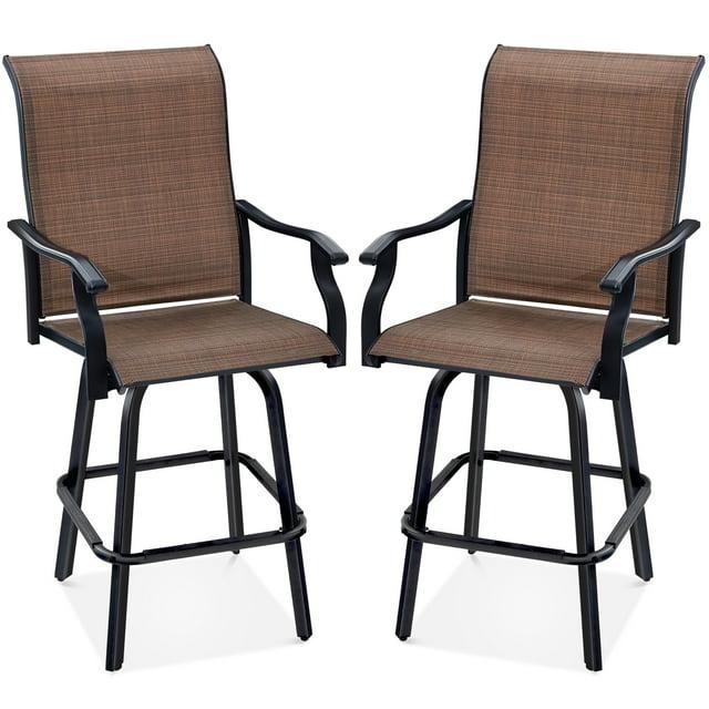 Best Choice Products Set of 2 Outdoor Swivel Bar Stools, Patio Barstool Chairs w/ 360 Rotation, All-Weather Mesh - Brown