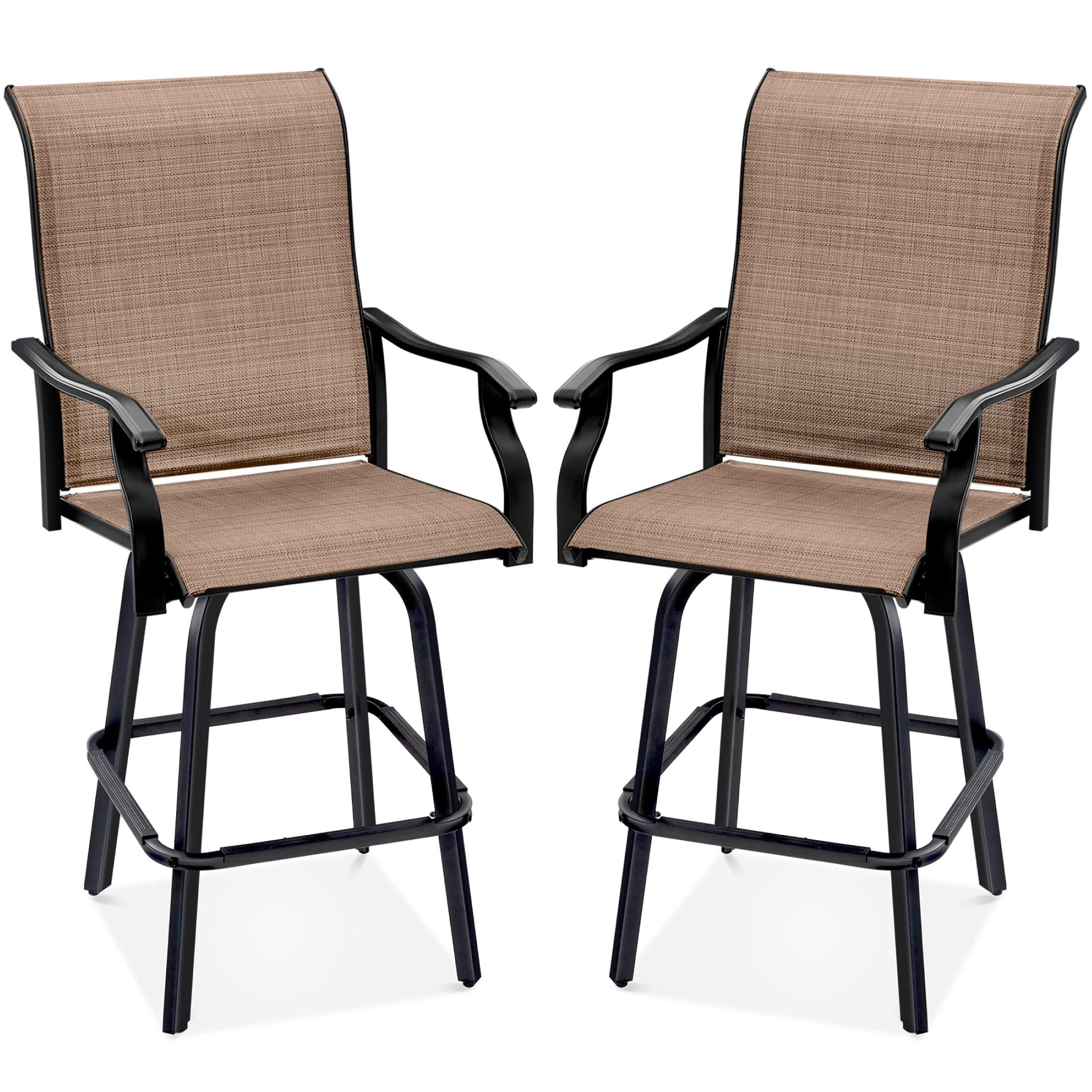 Best Choice Products Set of 2 Outdoor Swivel Bar Stools, Patio Barstool Chairs w/ 360 Rotation, All-Weather Mesh - Tan