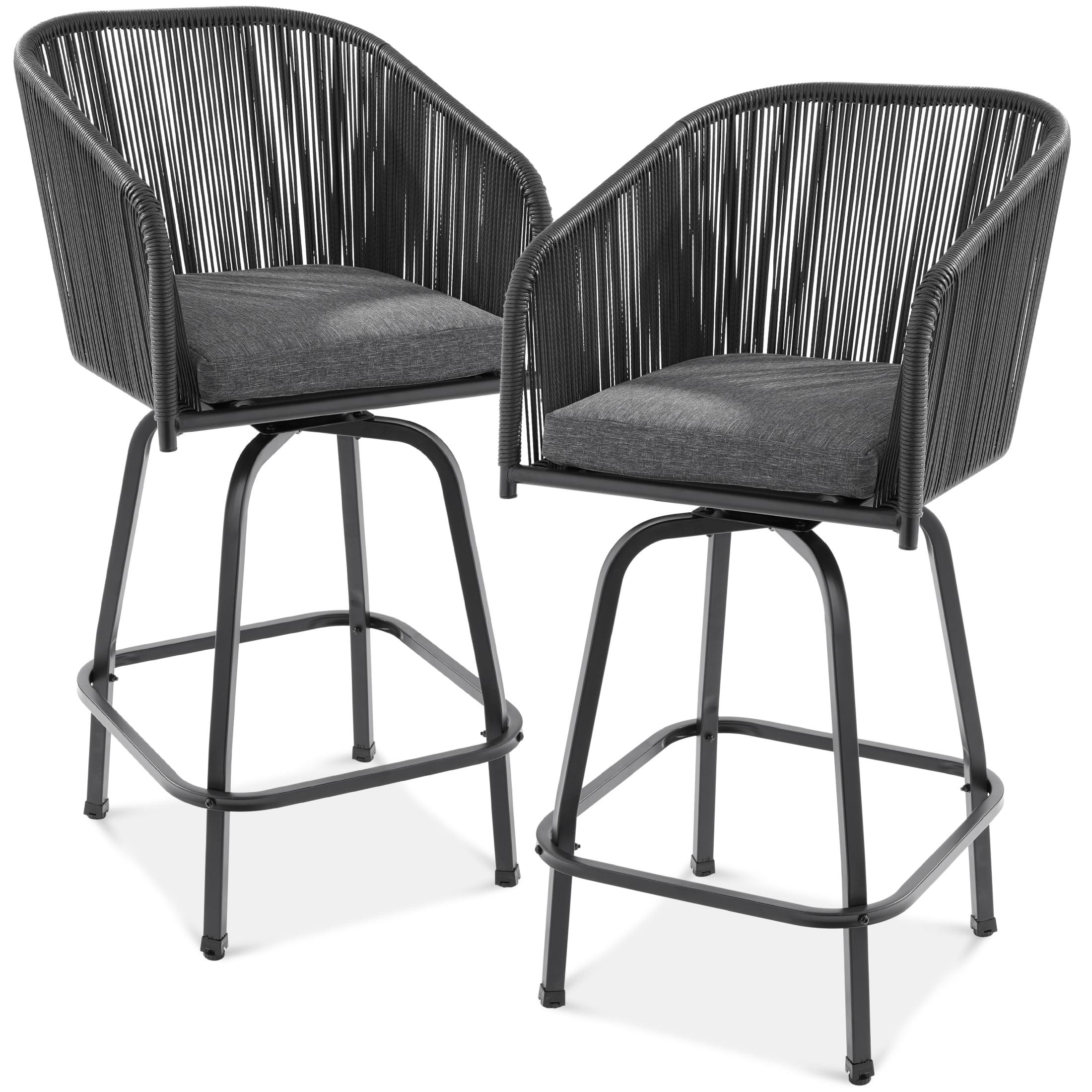 Best Choice Products Set of 2 Woven Wicker Swivel Barstools, Patio Bar Height Chairs w/ 360 Rotation - Black/Gray