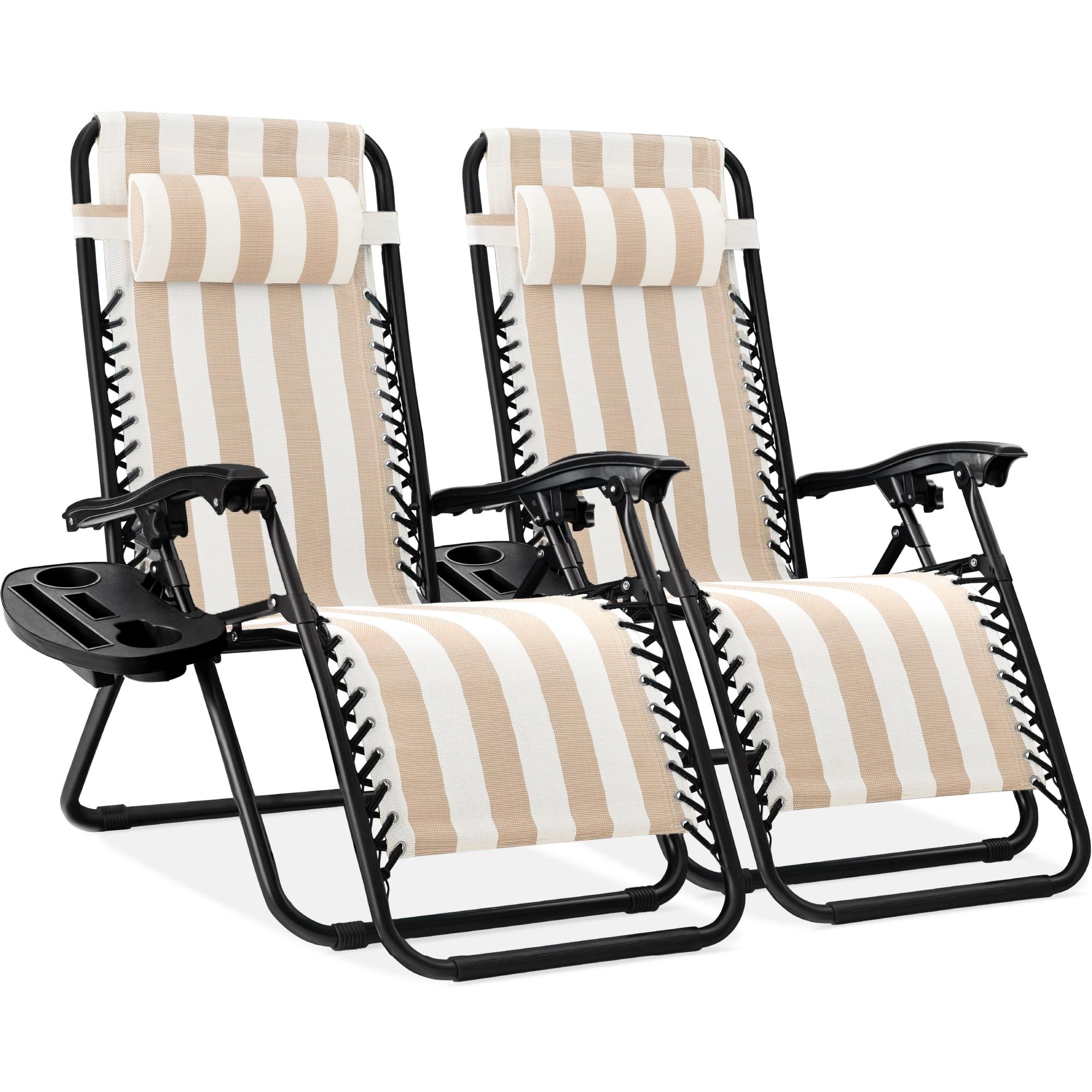 Coastal Tan Striped Zero Gravity Lounge Chair with Cup Holder
