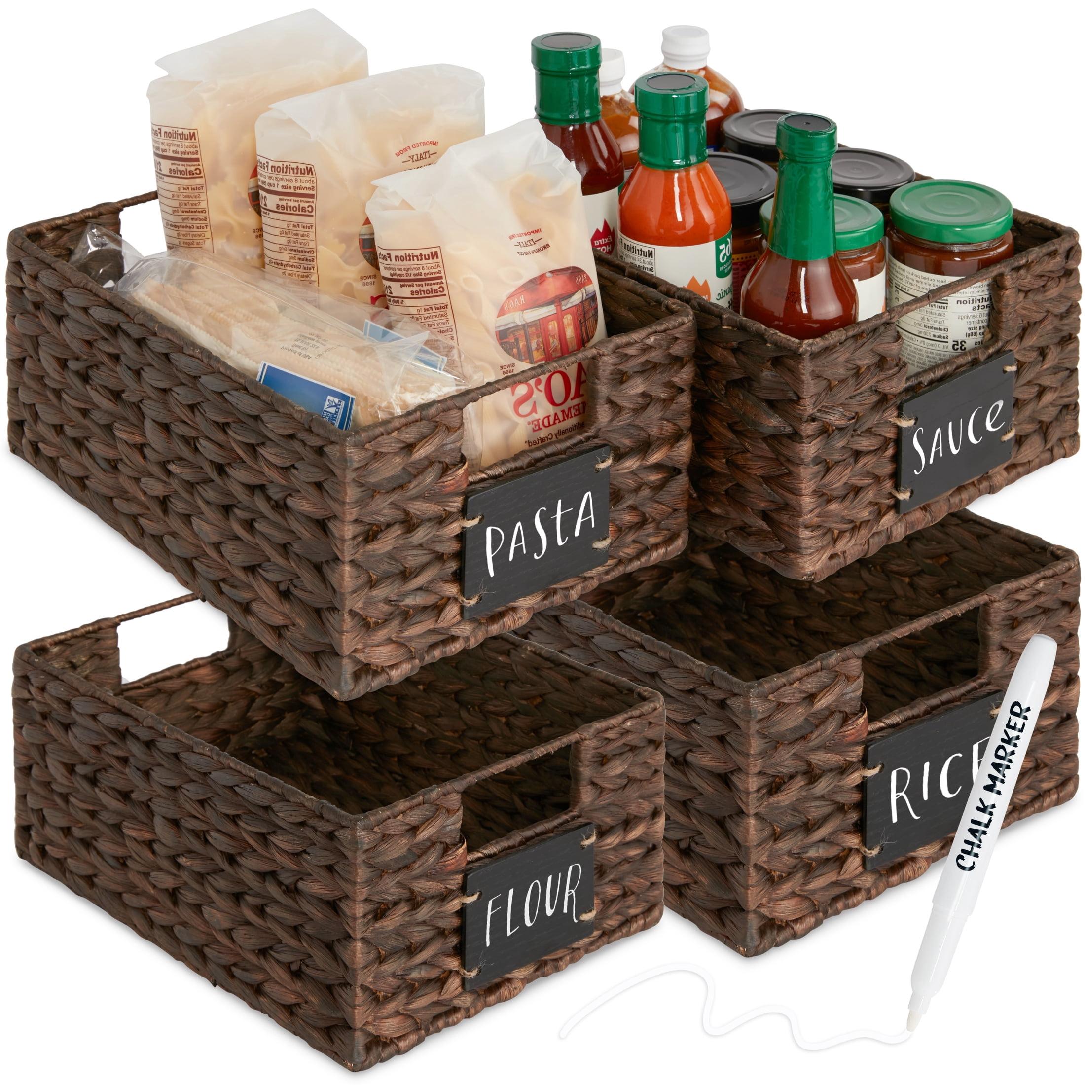 Best Choice Products Set of 4 12in Woven Water Hyacinth Pantry Baskets w/ Chalkboard Label, Chalk Marker - Brown