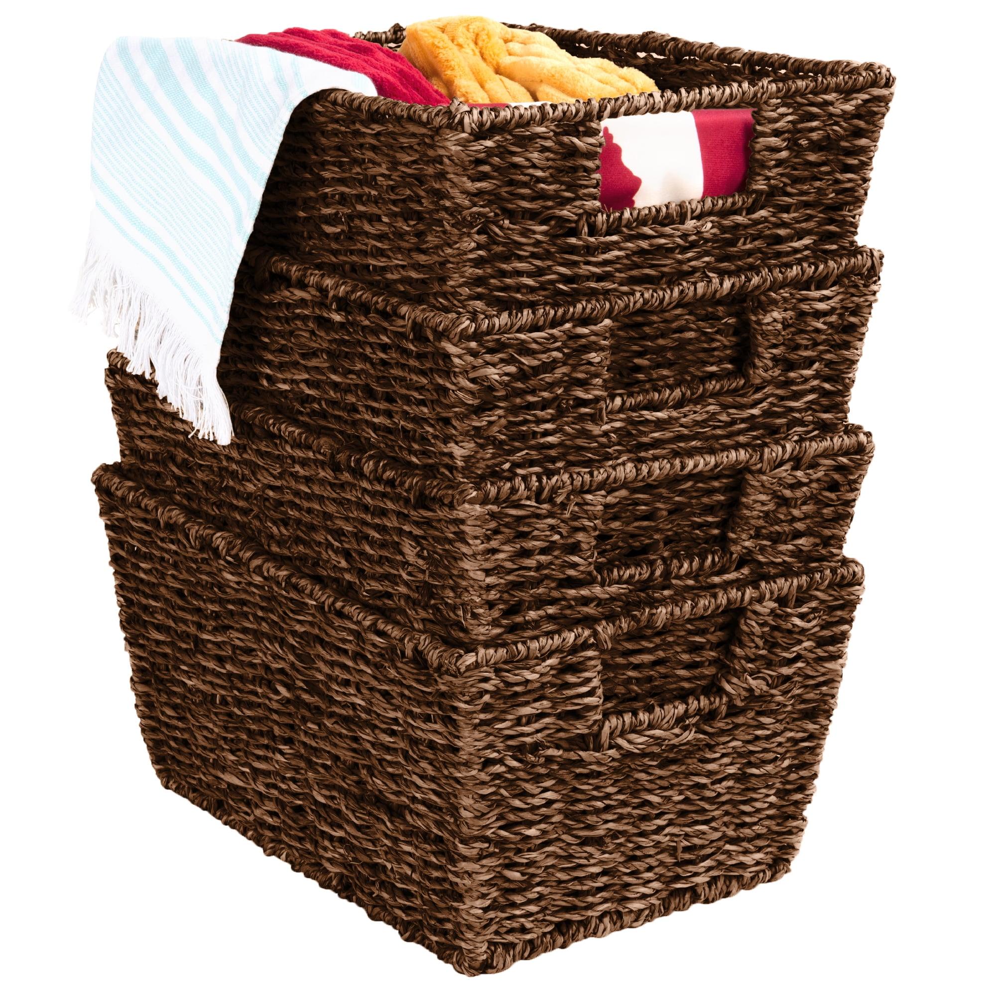 Rosecliff Heights 4 Multipurpose Stackable Seagrass Laundry Organizer Tote Baskets w/ Insert Handles