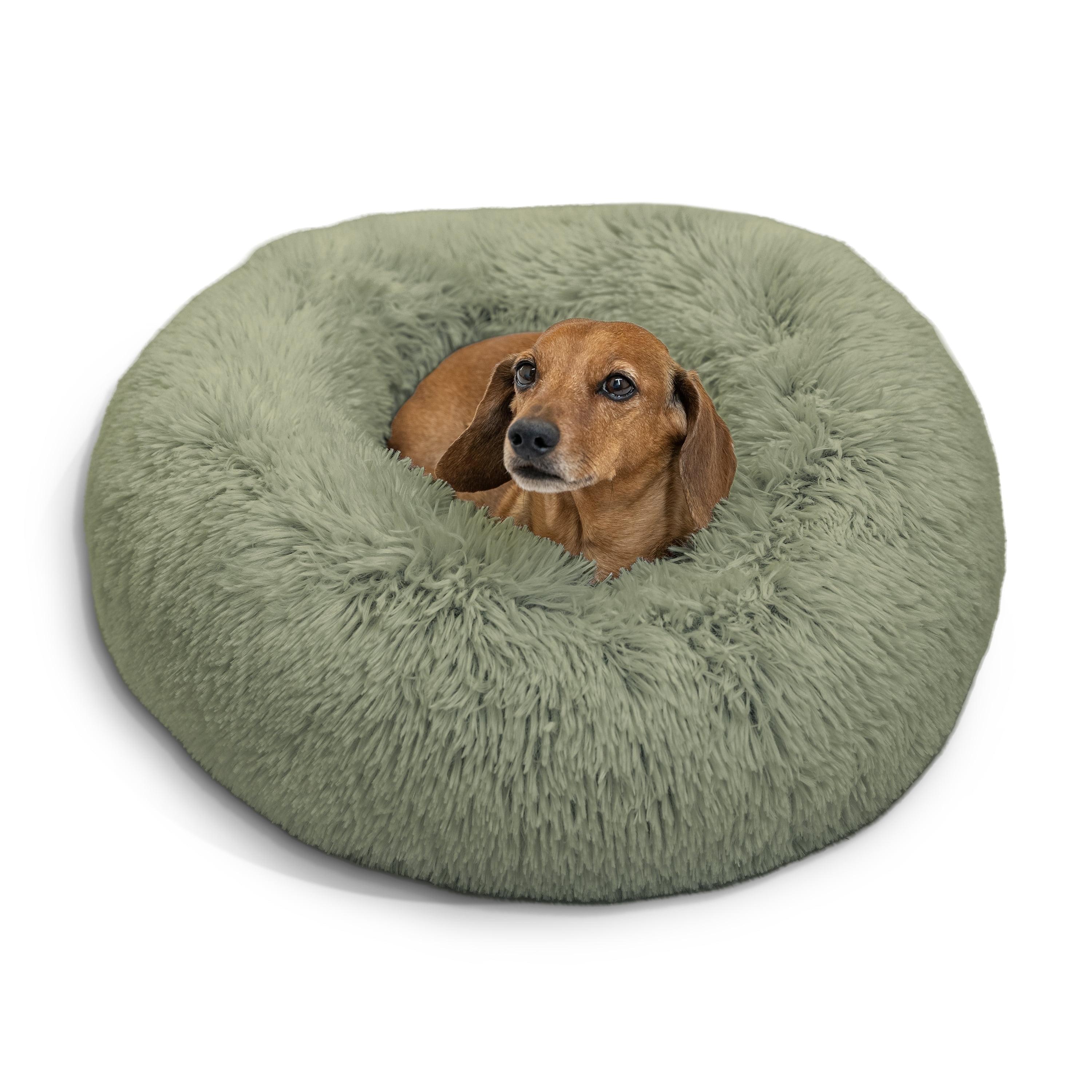 Sage Green Small Shag Fur Donut Pet Bed