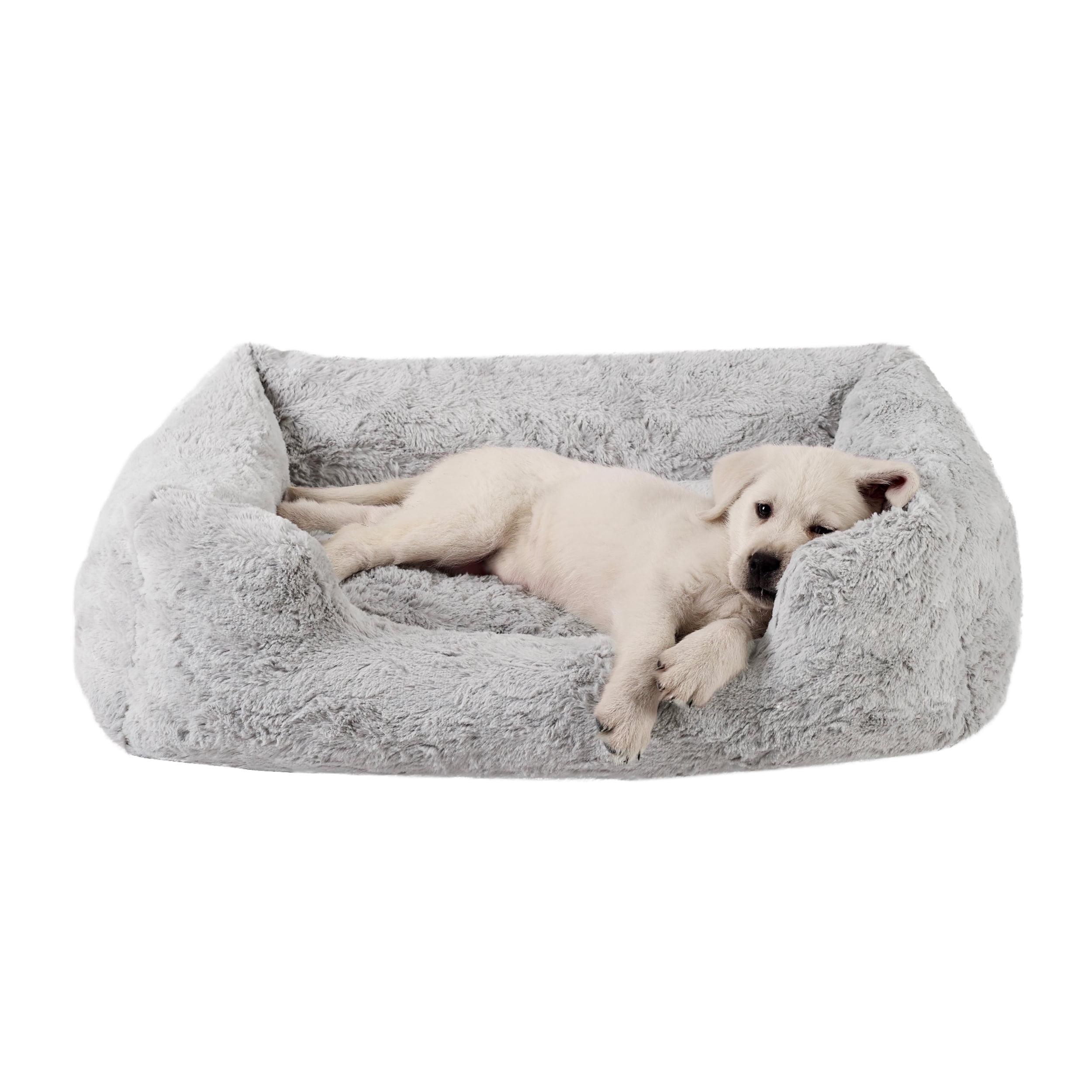 Medium Gray Orthopedic Faux Fur Elevated Dog Bed