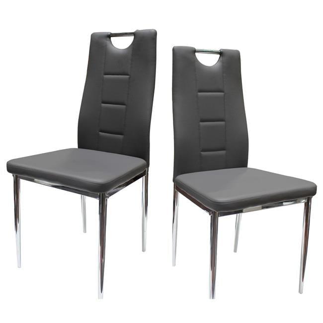 Gray Faux Leather Chrome Parsons Side Chair Set