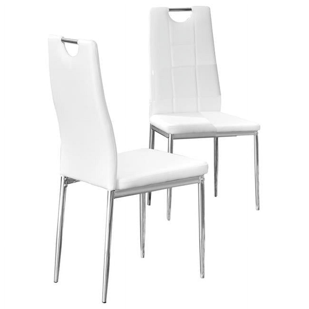 High-Back White Faux Leather Parsons Side Chair with Chrome Base