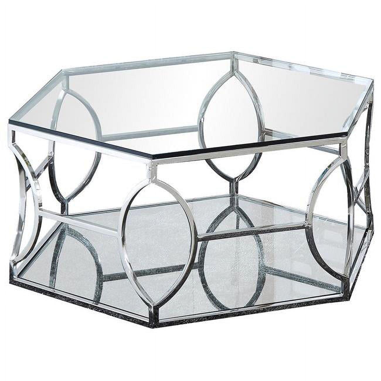 Hexagonal Elegance Silver Stainless Steel and Clear Glass Coffee Table