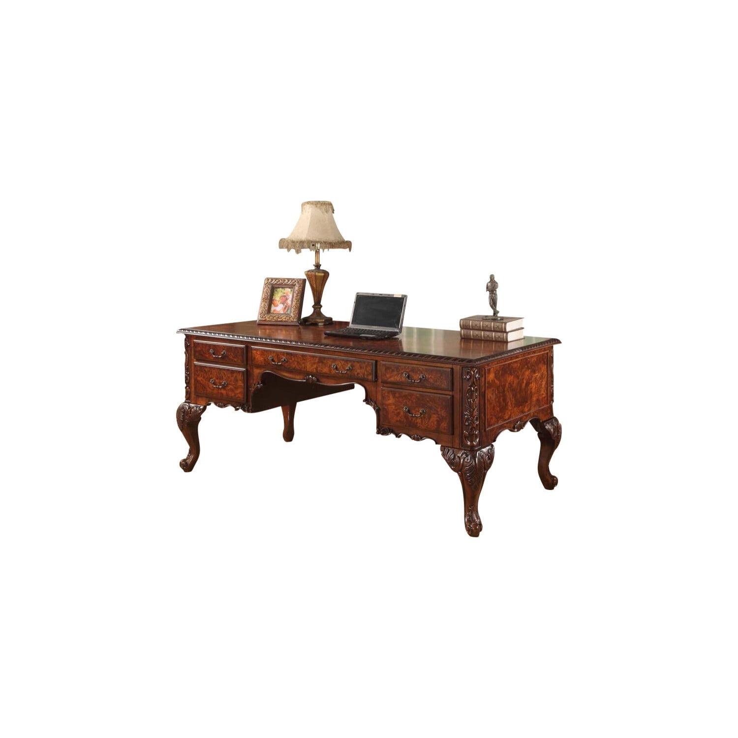 Royal Burlwood 72" Executive Desk with Carved Cherry Walnut Finish