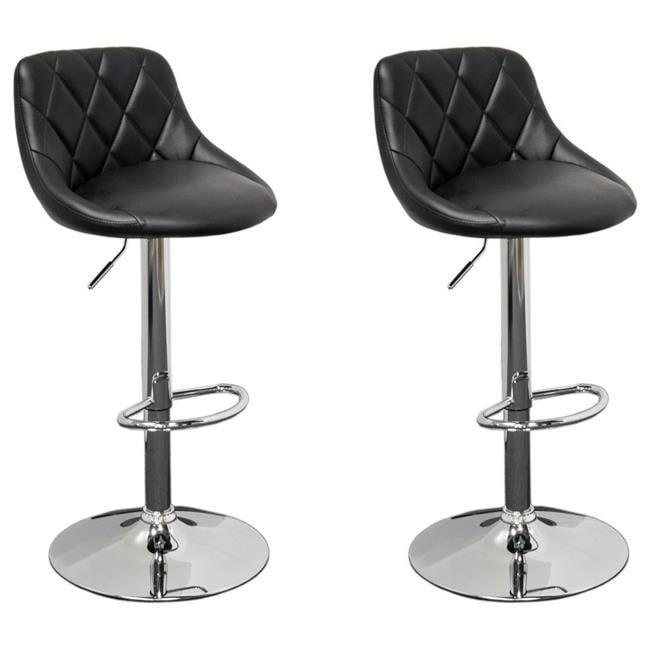 Lux Adjustable High-Back Swivel Bar Stool in Diamond Black Faux Leather