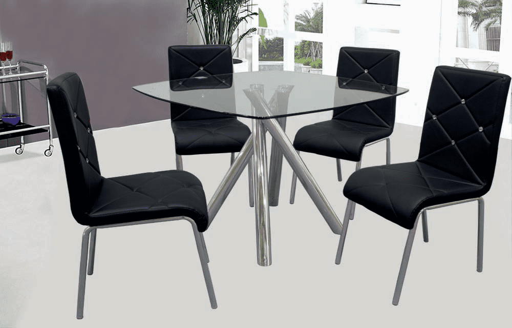 Black Glass and Chrome 5-Piece Dinette Set with Faux Leather Chairs