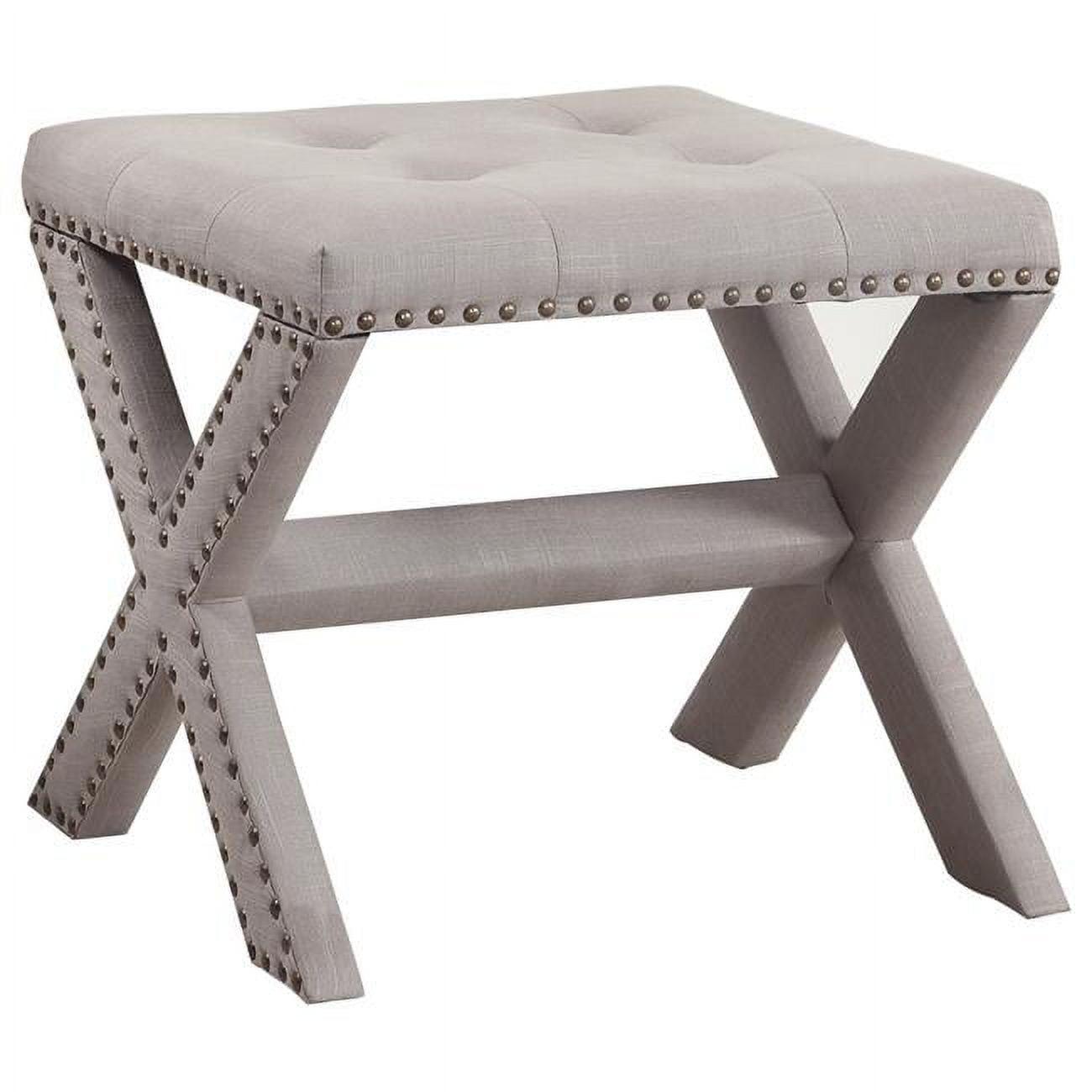 Contemporary Grey Linen Blend Tufted Accent Bench