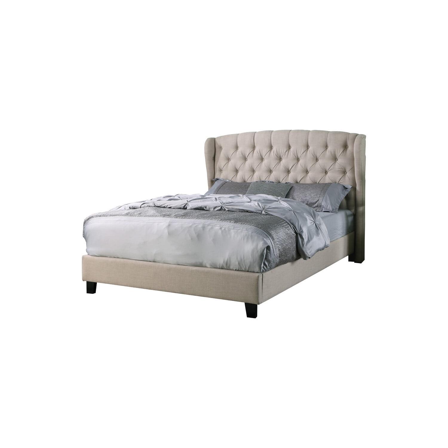Best Master Frances Solid Wood/Fabric Upholstery East King Platform Bed - Beige