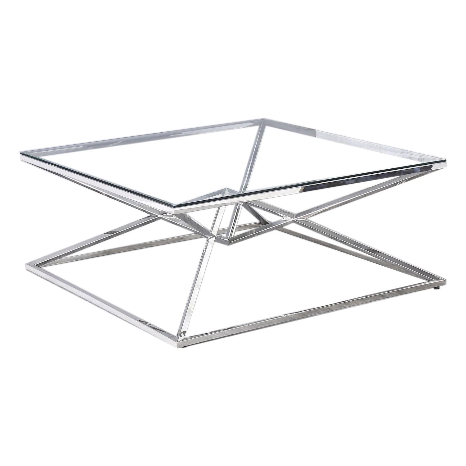 39" Square Clear Glass and Silver Coffee Table