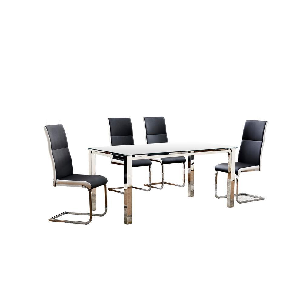 Ajay Black and Chrome Glass Top Dining Set with 4 Chairs