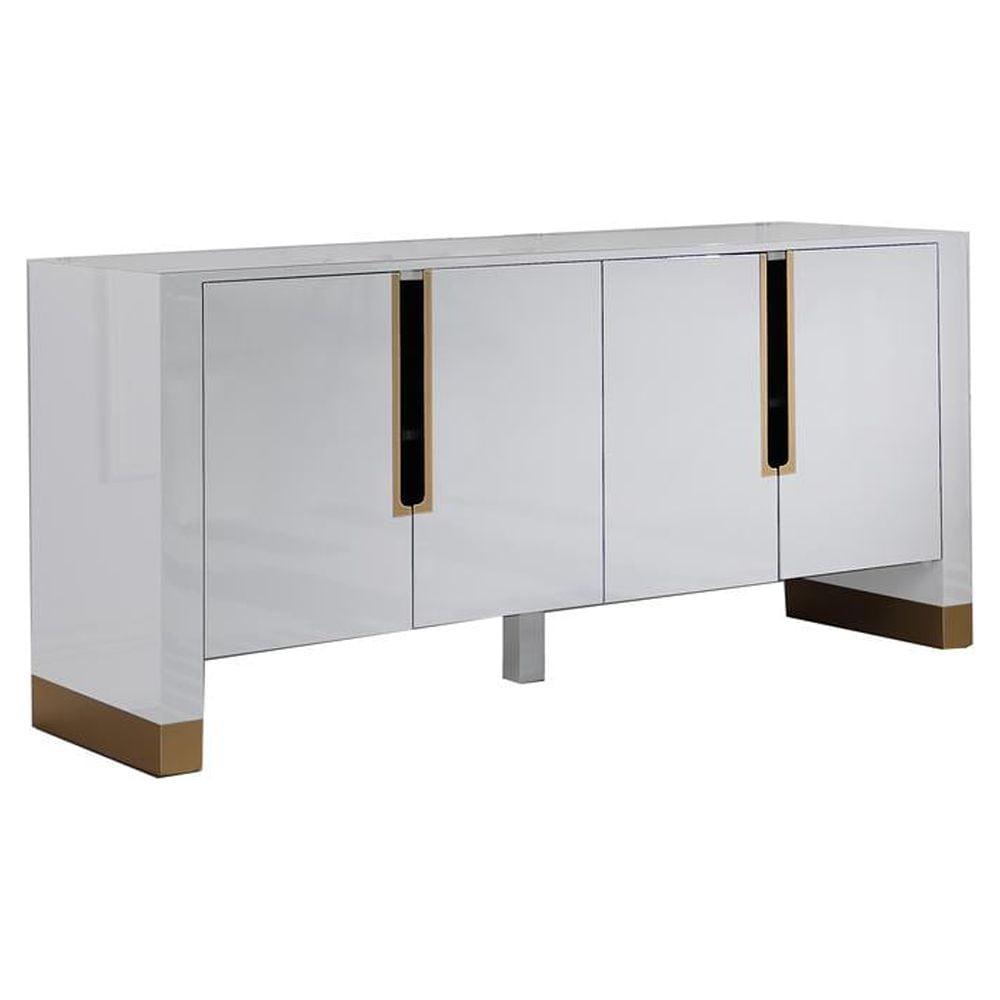 Elegant 68" White Lacquered Wood Sideboard with Matte Gold Accents