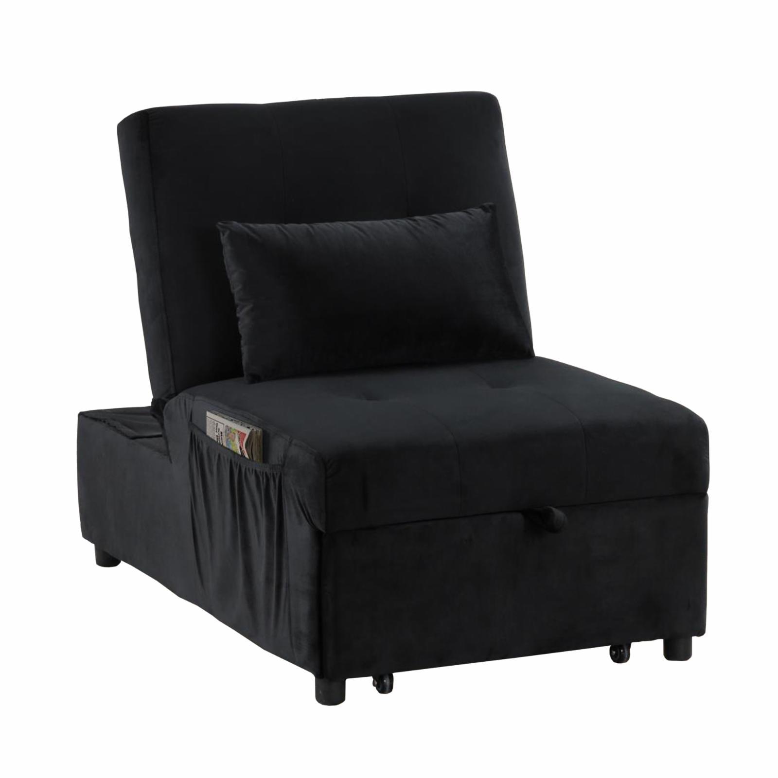 Best Master Furniture Bayani Velvet Adjustable Sleeper Lounge Chaise in Black