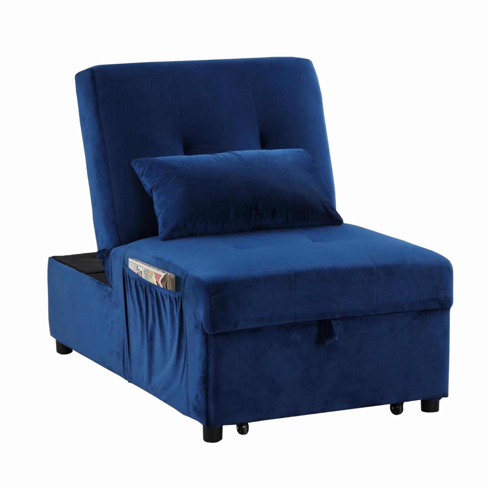 Best Master Furniture Bayani Velvet Adjustable Sleeper Lounge Chaise in Blue