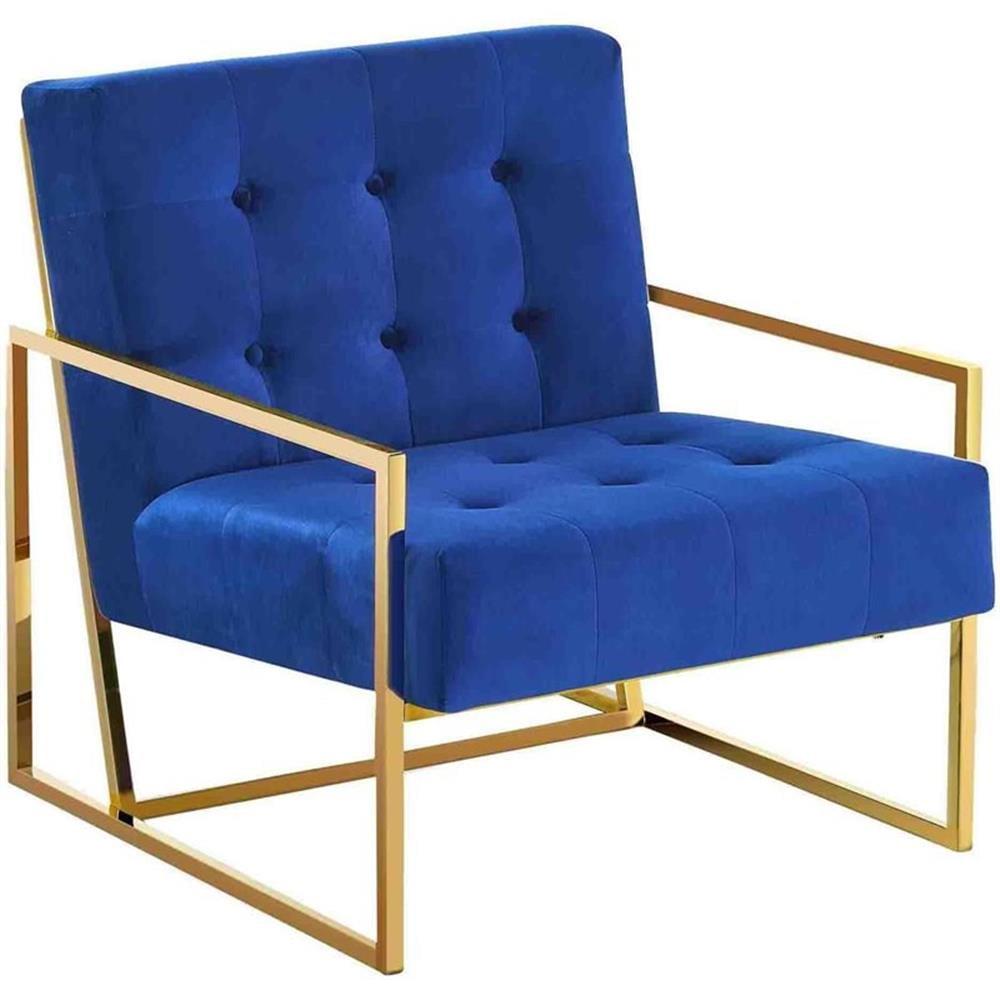 Royal Blue Velvet and Gold Metal Accent Armchair