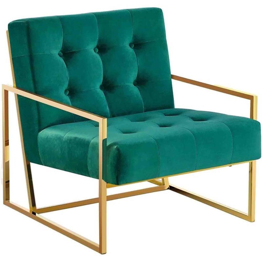 Teal Velvet and Gold Metal Lawson Accent Chair