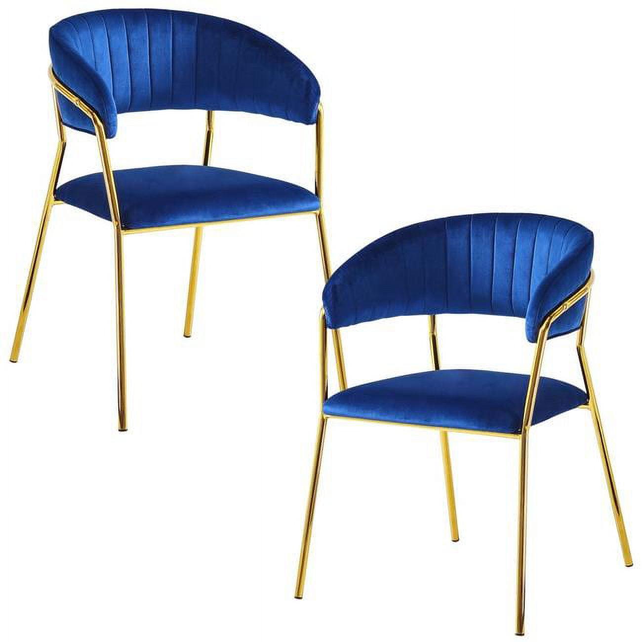 Elegant Blue Velvet Upholstered Side Chair with Stainless Steel Finish, Set of 2