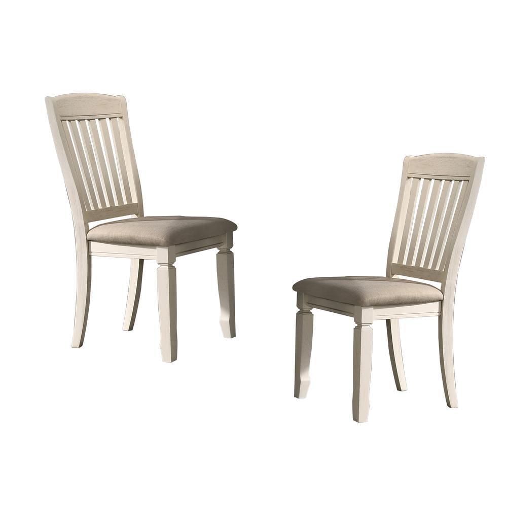 Gray Linen Upholstered Slat Back Side Chair Set