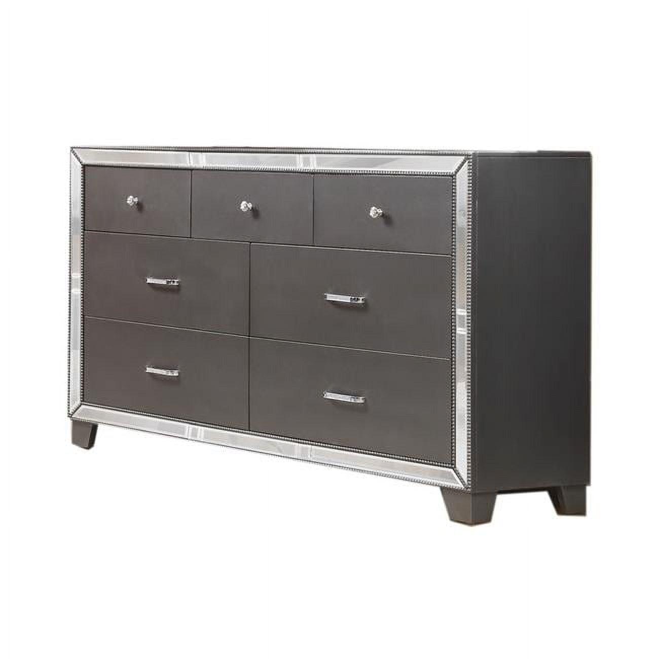 Sleek Sedona Silver 64" Mirrored Wood Dresser with 7 Drawers