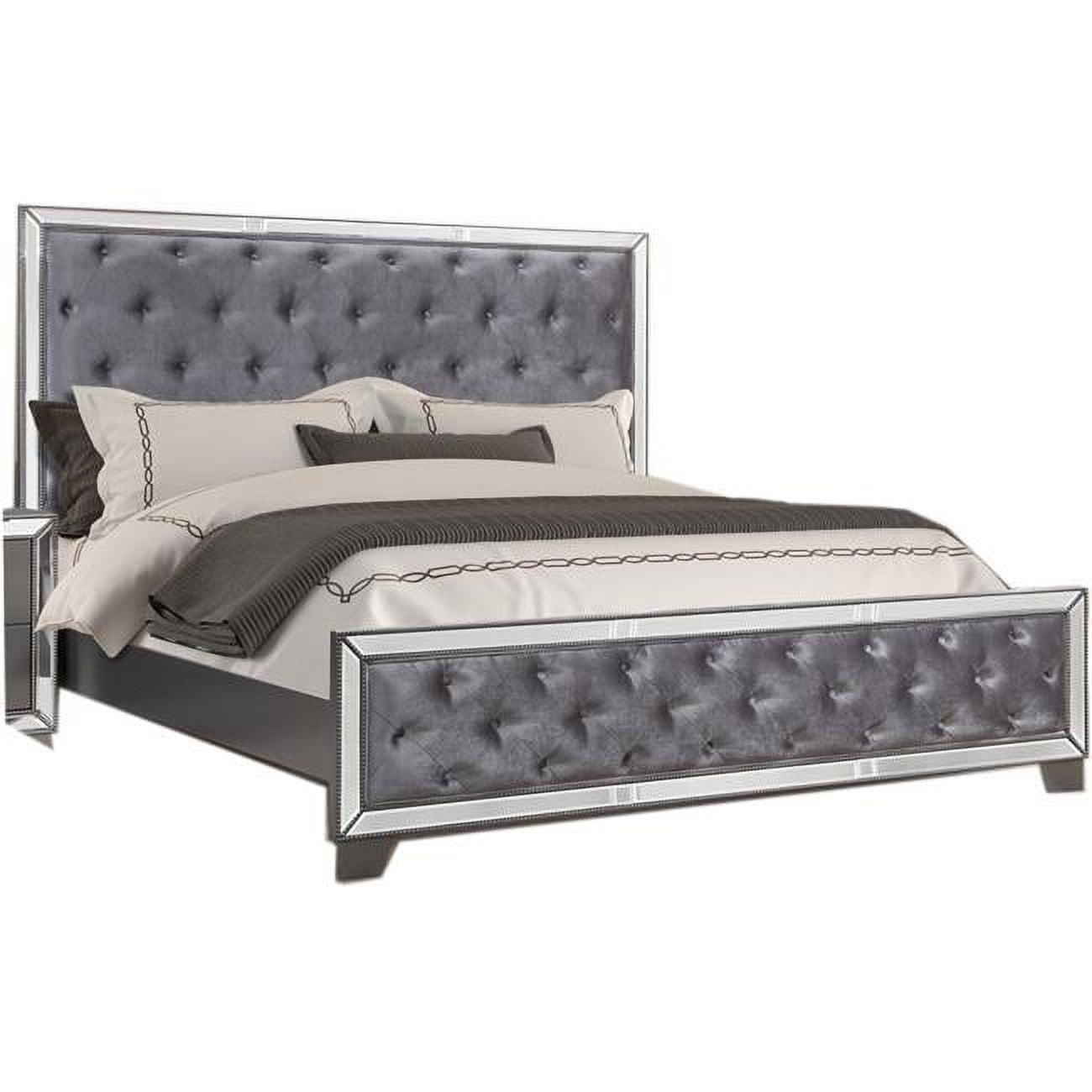 Sedona Silver Queen Upholstered Wood Bed with Tufted Headboard