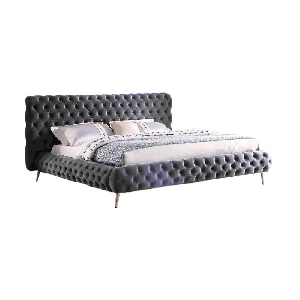 Best Master Furniture Demeter Tufted Fabric Platform Queen Bed in Gray