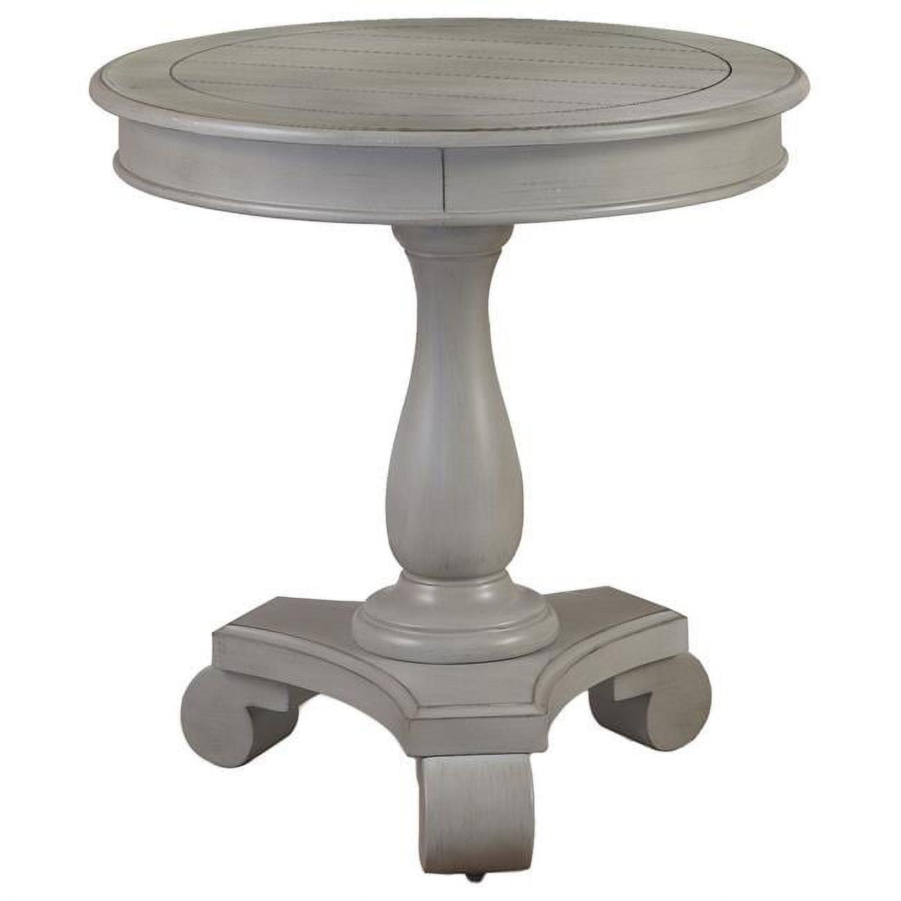 Antique Gray Round Wood Pedestal End Table