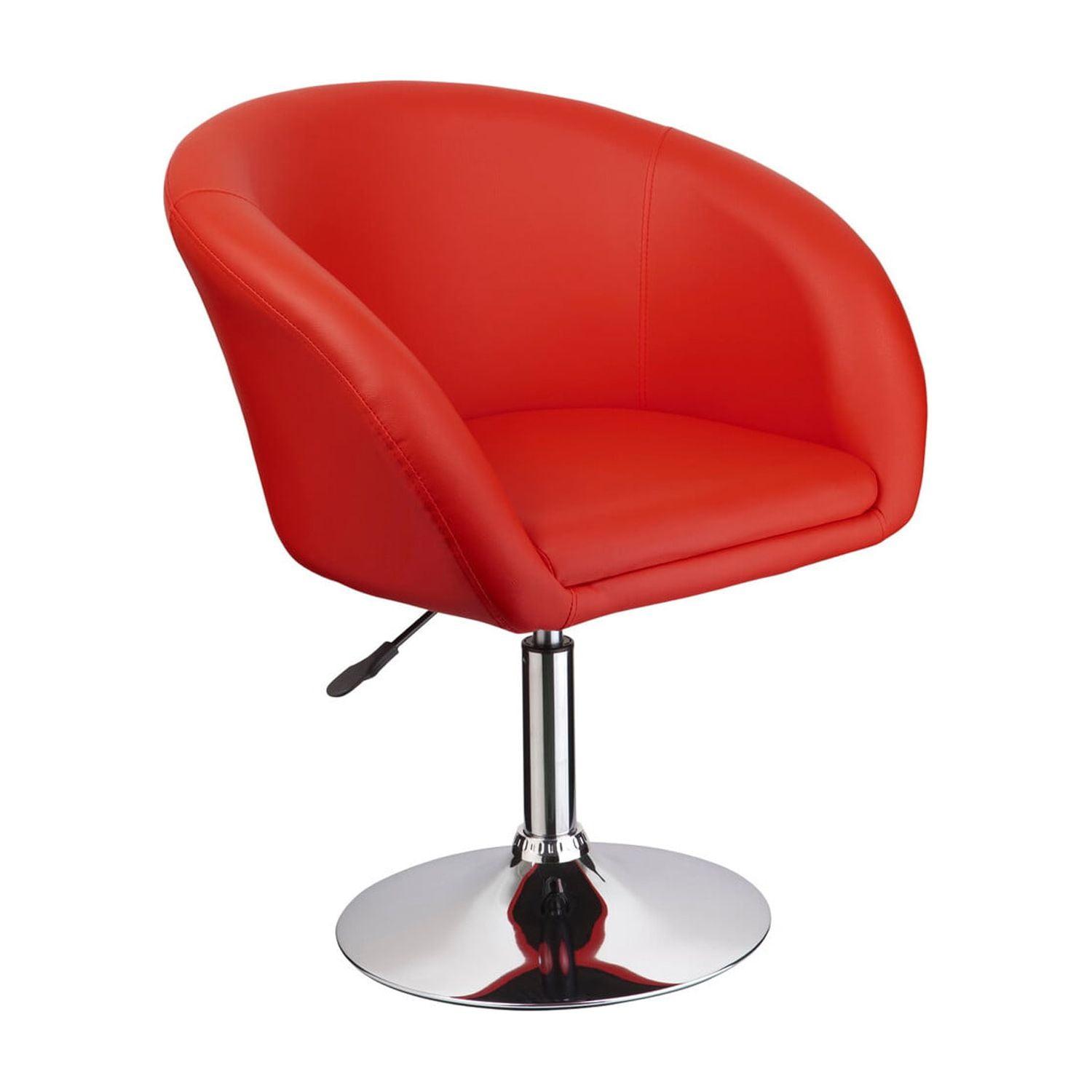 Red Faux Leather Swivel Side Chair with Metal Frame