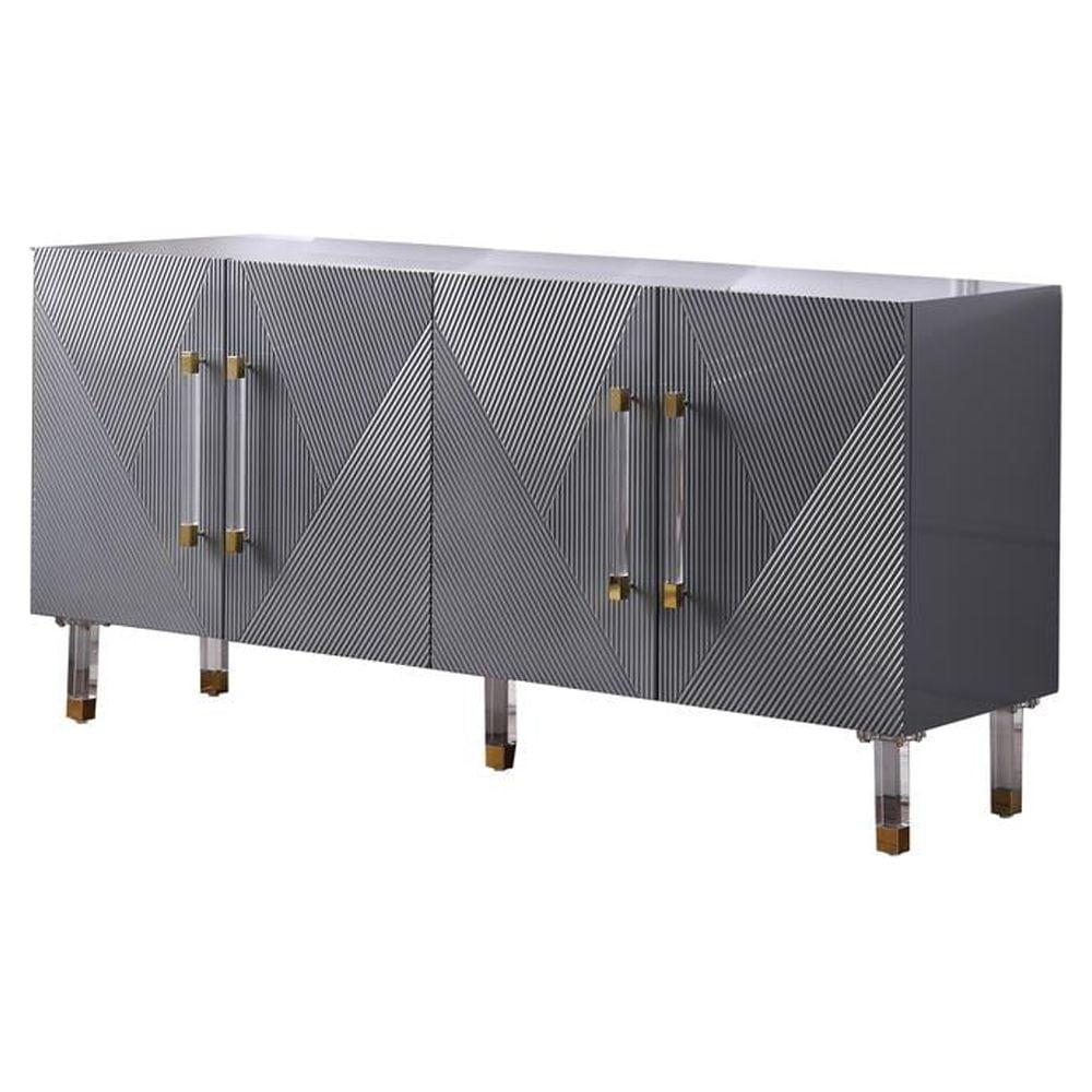 Best Master Furniture Fenella 65" Modern Wood Sideboard in Gray with Gold Accent