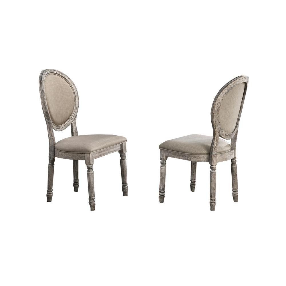 Gray Linen Upholstered High Back Wood Side Chair