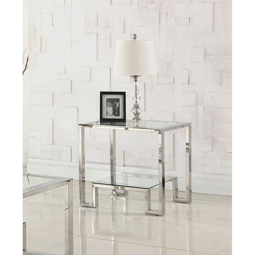 Contemporary Glacier Square Glass & Stainless Steel End Table