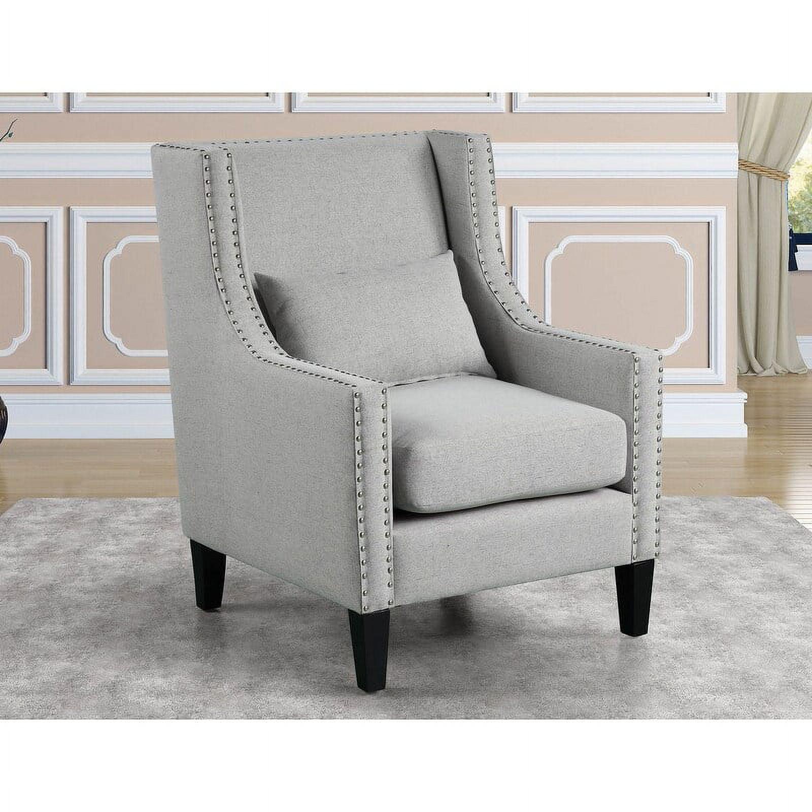 Elegant Gray Velvet Armchair with Silver Nailhead Accents