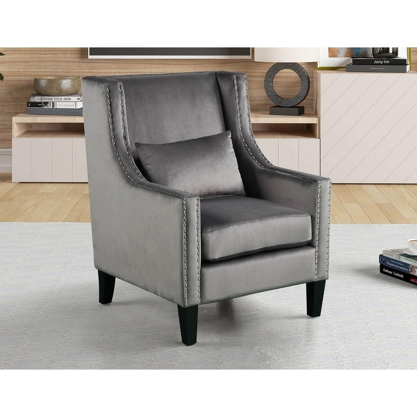 Gray Velvet Lawson Armchair with Brass Nailheads